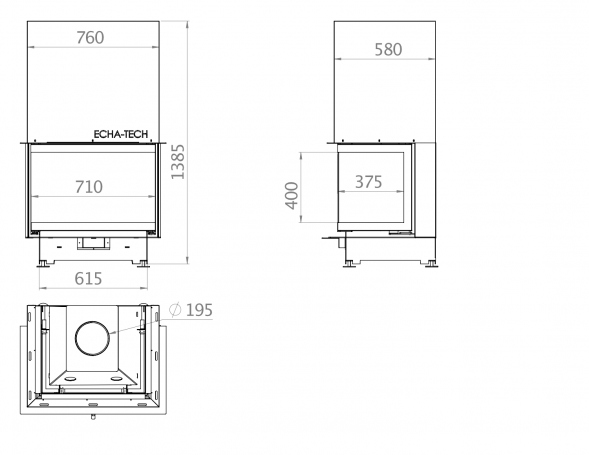 Каминная топка 3V 70 G Echa Tech
